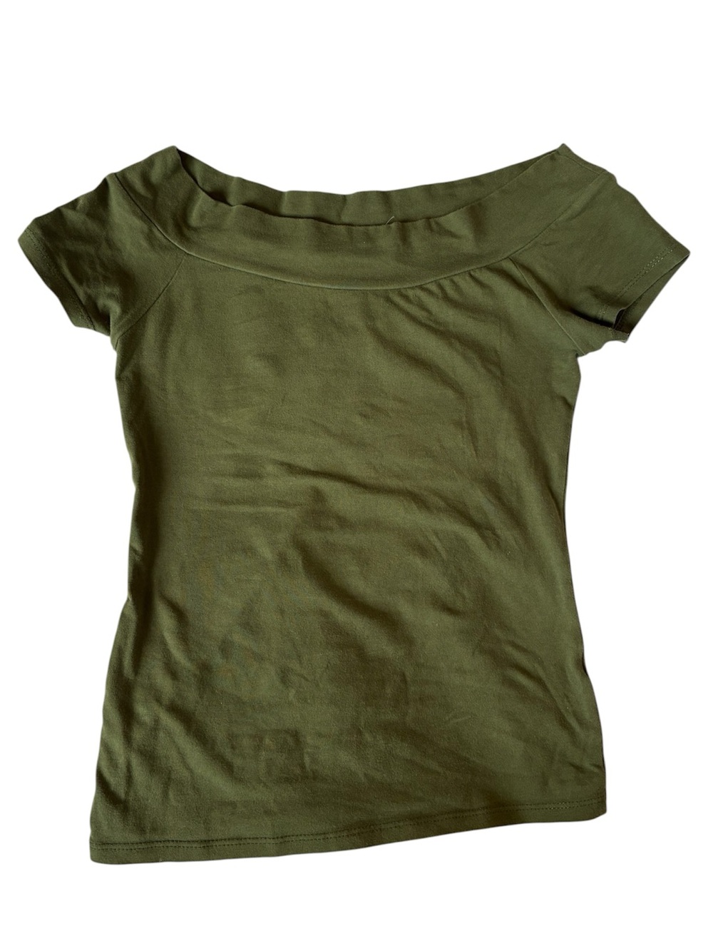 Zara Olive Green Off-Shoulder Short Sleeve Top
